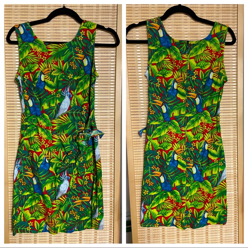 Vintage Tropical Bird Wrap Dress
